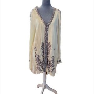Free people mini dress tunic flowy and embroidered euc M